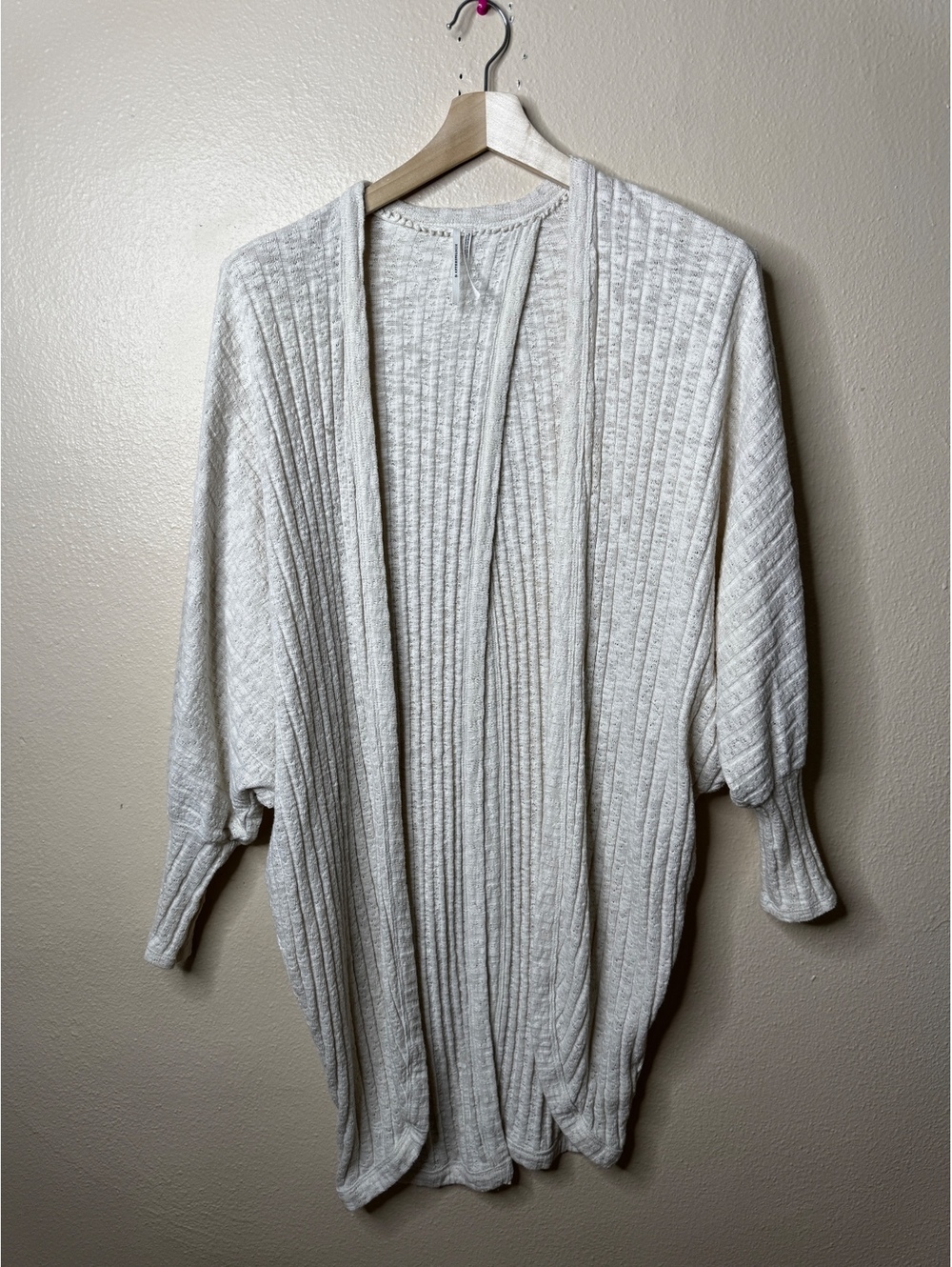 Anthropologie Womens S/M Ivory Ribbed Cotton Blend Open Front Cardigan